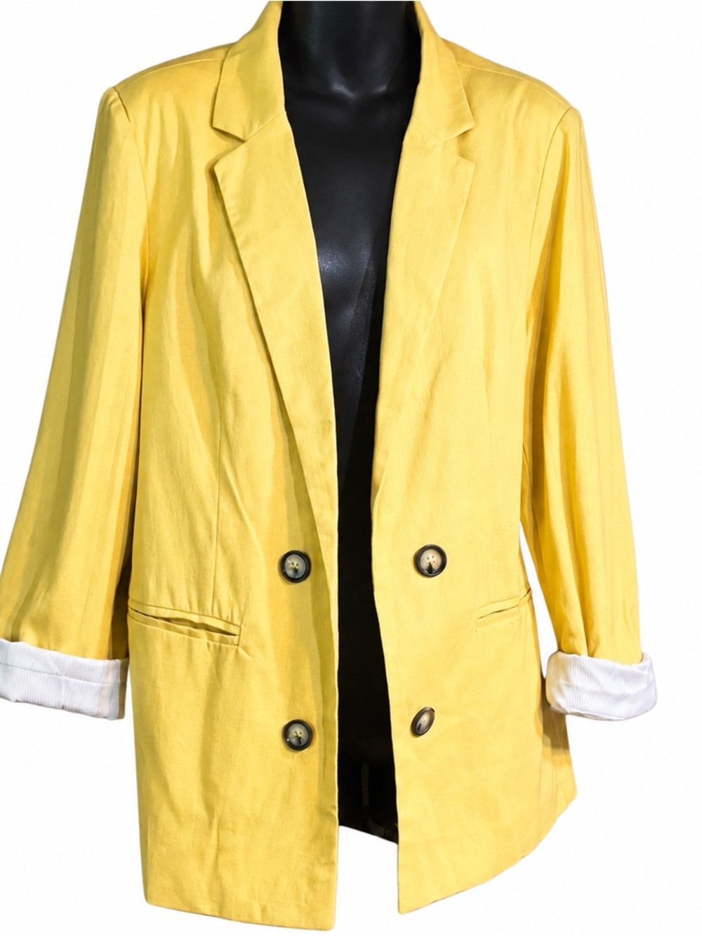 Tahari mustard yellow linen-blend double-breasted blazer large - Picture 2 of 8